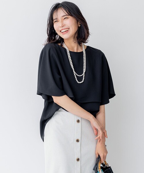 23区　洗えるジョーゼットコンビ レイヤー カットソー 洗える】ストレッチジョーゼット レイヤー カットソー / 23区