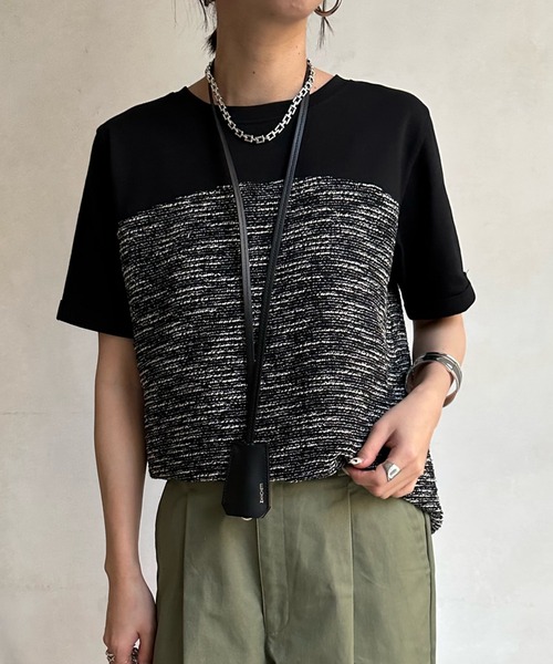 ドゥドゥ　DouDou　ベスト 2025AW 　ビスチェ　カーキ　新品未使用 DouDou（ドゥドゥ） tシャツ 半袖 「WEB限定」ツイードビスチェ風TEE