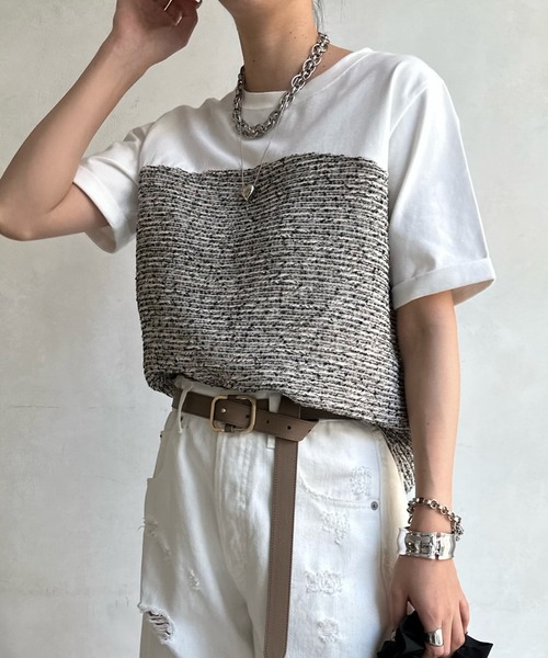 DouDou（ドゥドゥ） tシャツ 半袖 「WEB限定」ツイードビスチェ風TEE