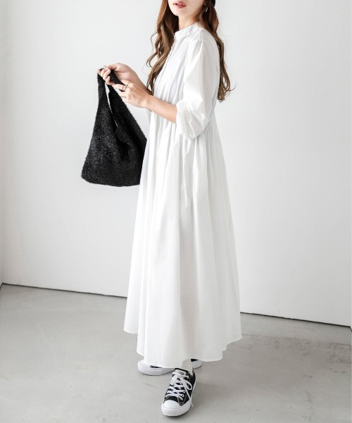 希少　エルメス　マルジェラ期　シャツロングワンピース　マキシ　ステッチ　ギャザー MM6 Maison Margiela｜コットンフロントギャザーロングワンピース