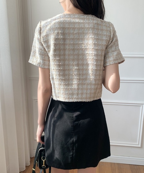 Sibra カーディガン 半袖ツイードショート丈トップス レディース