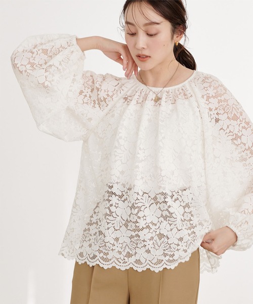 ur's（ユアーズ） ブラウス シャツ ボリュームスリーブスカラップ