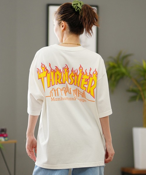 tシャツ Manhattan Portage/マンハッタンポーテージ  THRASHERコラボ Tシャツ オーバーサイズ MP-M583 レディース Manhattan Portage tシャツ Portage/マンハッタンポーテージ