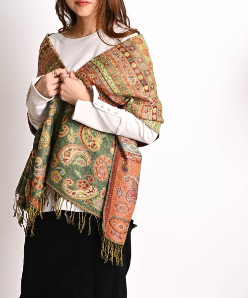 marai（マーライ） ストール マフラー ペイズリー総柄 ジャガード刺繍