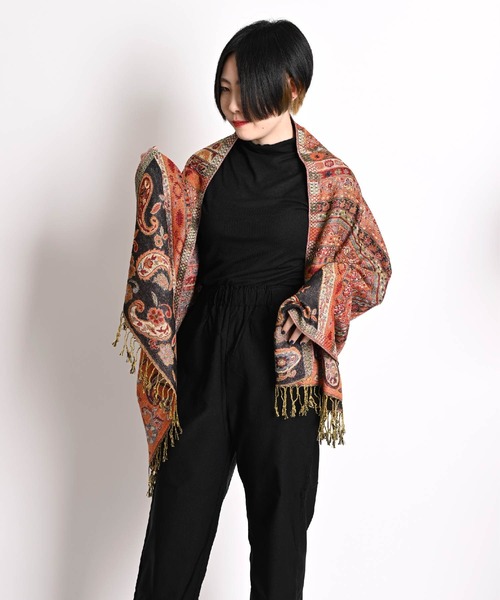 大きいサイズ42 ミッソーニ マフラー付 ジャガード織 ペイズリー ロングコート 大きいサイズ42 ミッソーニ マフラー付 ジャガード織 ペイズリー