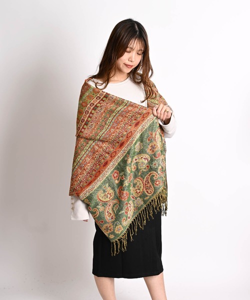 marai（マーライ） ストール マフラー ペイズリー総柄 ジャガード刺繍