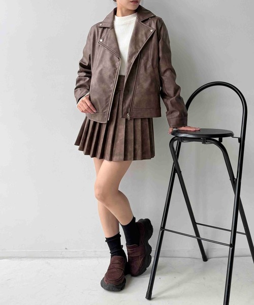 レザー調  セットアップ コーティングジャケット 光沢 y2k AS KNOW AS（アズノゥアズ） レザージャケット ライダース レギュラー
