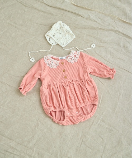 ミディブライス♡ポンポンレースの冬のナチュラルロンパース pairmanon（ペアマノン） ベビー服 ロンパース 「ベビー」レース襟