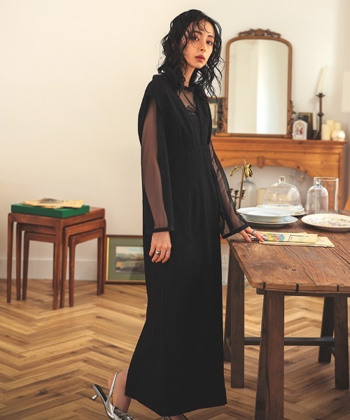 ドレス 「ANDRESD」V line jacquard dress「Vラインジャガードドレス 
