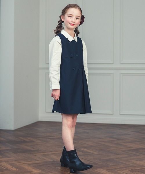ワンピース 入園式 卒園式 ダブルブレストアシンメトリープリーツワンピース キッズ 子供服 女の子の画像