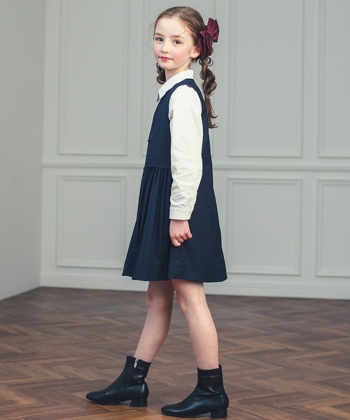 ワンピース 入園式 卒園式 ダブルブレストアシンメトリープリーツワンピース キッズ 子供服 女の子の画像