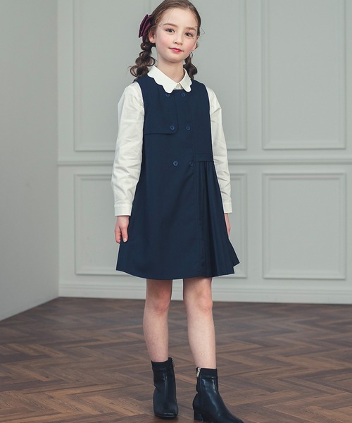 ワンピース 入園式 卒園式 ダブルブレストアシンメトリープリーツワンピース キッズ 子供服 女の子の画像