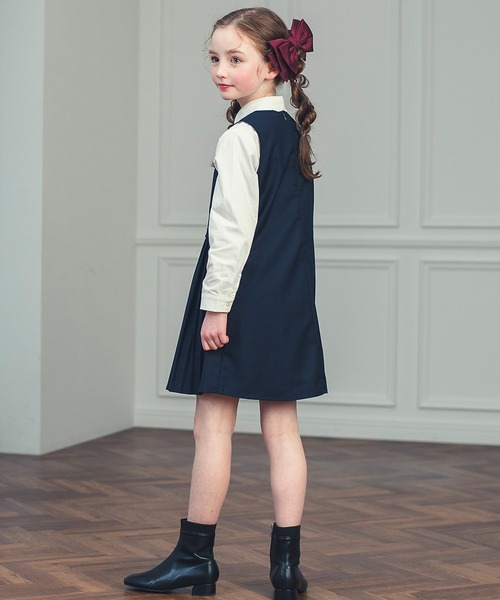 ワンピース 入園式 卒園式 ダブルブレストアシンメトリープリーツワンピース キッズ 子供服 女の子の画像