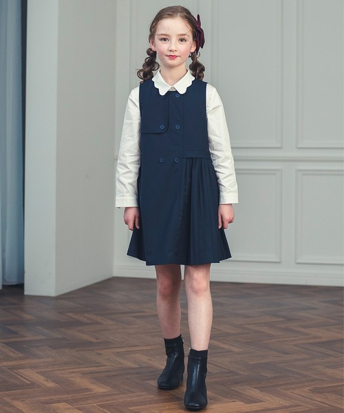 ワンピース 入園式 卒園式 ダブルブレストアシンメトリープリーツワンピース キッズ 子供服 女の子の画像