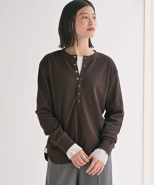 【チャコールグレー】コットンヘンリーネックプルオーバー mizuiro ind｜【30%OFF】ヘンリーネックプルオーバー henly neck P/O