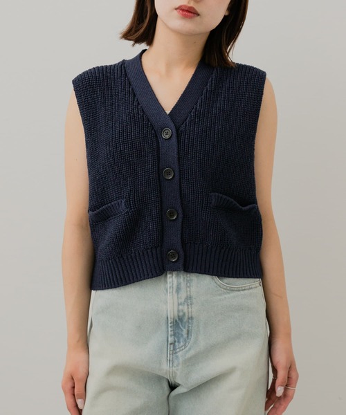 ベスト ジレ ドライタッチニットベスト レディース SALON adam et rope' ベスト ジレ 「WEB限定」ドライタッチ