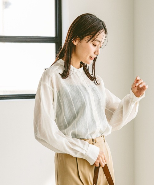GLOBAL WORK ブラウス シャツ アソート柄シアーシャツ/288604