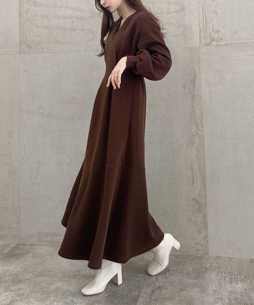 [JUNOAH] длинный рукав One-piece MEDIUM черный женский 