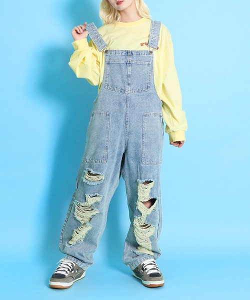 PUNYUS サロペット オーバーオール ダメージデニムオーバーオール