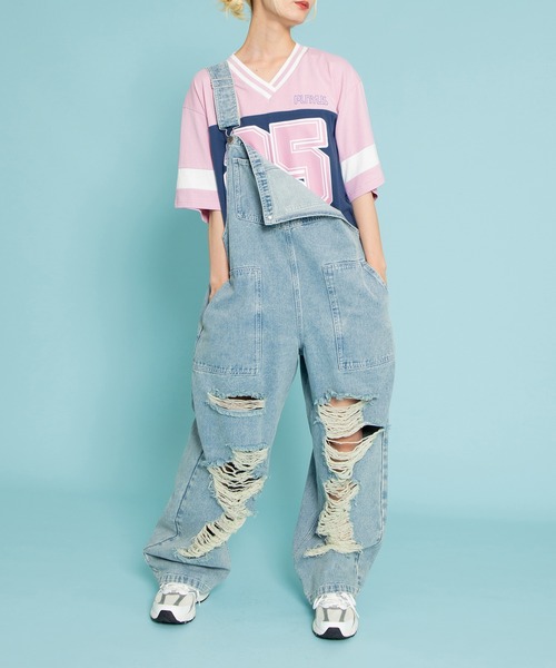 新品◆未使用◆タグ付きサロペットオーバーオール AUTHENデニム ハイウエスト She's Closet サロペット オーバーオール フロントジップハイ