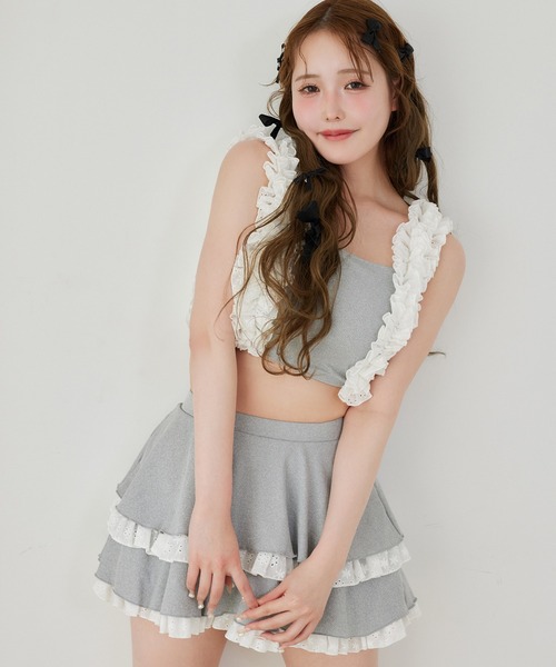 swimwear/フリルタンク+ティアードミニ/3点セット one after another NICE CLAUP 水着 swimwear/フリルタンク+