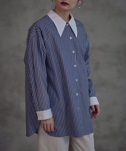ブラウス シャツ 「マルチストライプ柄」小柄ロングシャツ レディース