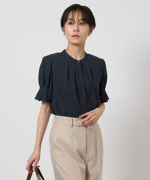 新品　グリーンレーベル　袖 タック ショート スリーブ ブラウス green label relaxing ブラウス シャツ 袖タック ショート