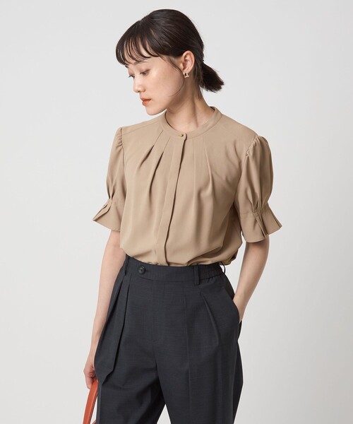 新品　グリーンレーベル　袖 タック ショート スリーブ ブラウス green label relaxing ブラウス シャツ 袖タック ショート