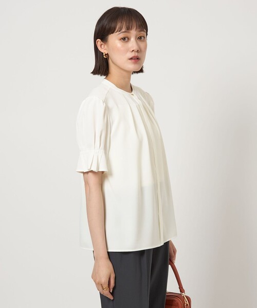 新品　グリーンレーベル　袖 タック ショート スリーブ ブラウス green label relaxing ブラウス シャツ 袖タック ショート