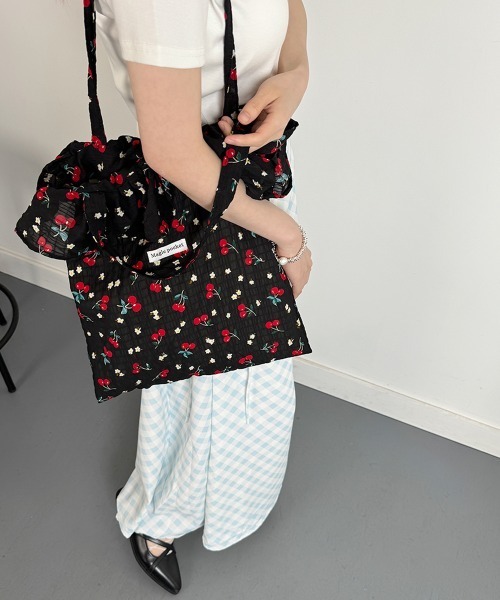 NANAHACHI トートバッグ チェリー柄 フリル トートバッグ エコバッグ