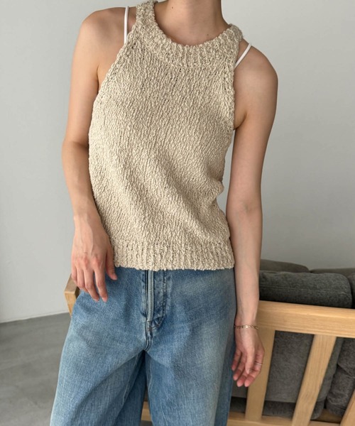 「CANAL JEAN」 ノースリーブニット ONE SIZE ライトベージュ レディース
