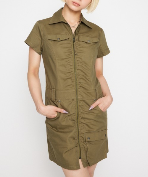 LAGUA GEM（ラグアジェム） シャツワンピース FRONT ZIP MILITARY