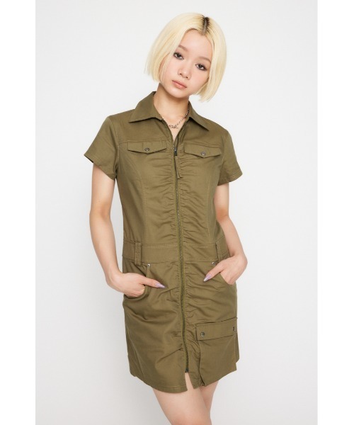 LAGUA GEM（ラグアジェム） シャツワンピース FRONT ZIP MILITARY