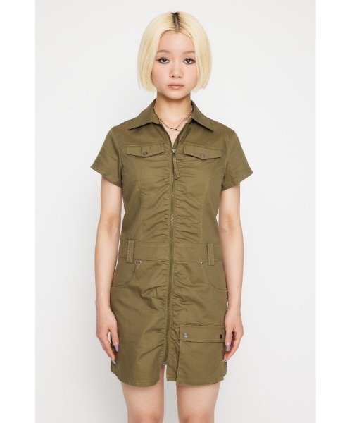 LAGUA GEM（ラグアジェム） シャツワンピース FRONT ZIP MILITARY