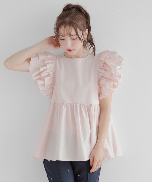 Fit more（フィットモア） ブラウス シャツ ラッフルスリーブペプラム