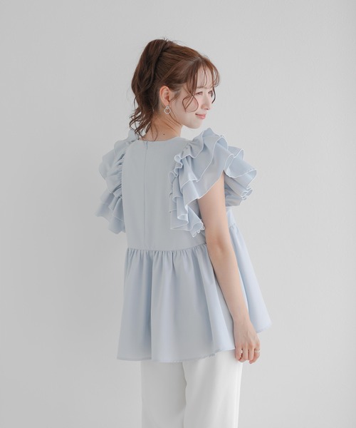 fitmore ラッフルスリーブペプラムブラウス Fit more ブラウス シャツ ラッフルスリーブペプラムブラウス