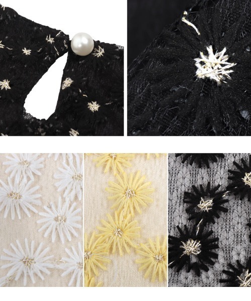 ワンピース 「 低身長向けサイズ 」 花柄刺繍シアーワンピース