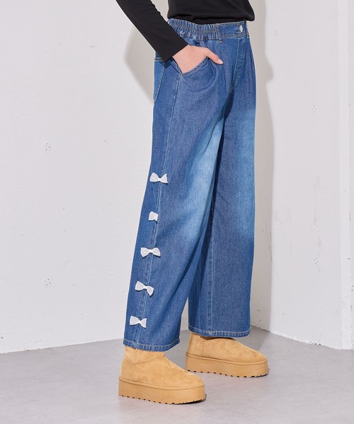 BISKEE ワイドパンツ パンツ サイドリボンデニムパンツ キッズ 子供服