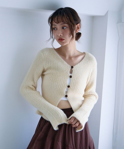 archives（アルシーヴ） カーディガン Fボタンタイトフェザーニット