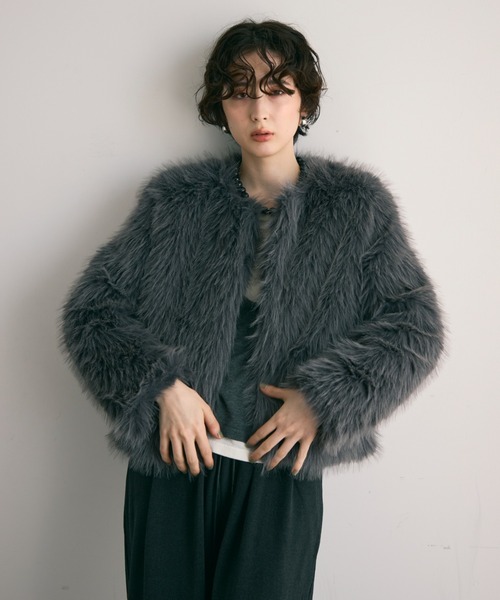 【最終値下】美品　毛ブレンド ノーカラーショートコート cc009-01290-03b.jpg?basethum=225
