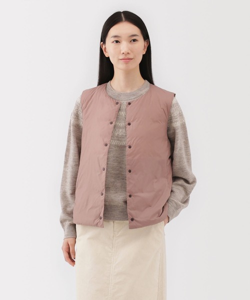 ニジさま専用　2枚セット　無印良品ノーカラーダウンベストピンクS新品 無印良品（MUJI） ダウンベスト ベスト 婦人 軽量ダウンポケッタブル