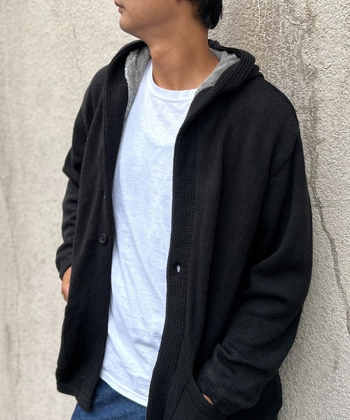 VENCE EXCHANGE カーディガン 裏ボアフリースニットフード付