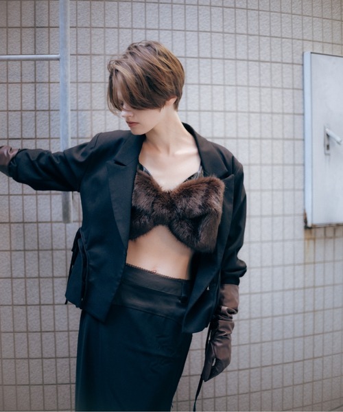 ベスト/ジレ BIRTHDAYBASH   BACK RIBBON FUR VEST MAISON SPECIAL（メゾンスペシャル） ベスト ジレ Fur Vest/ファー