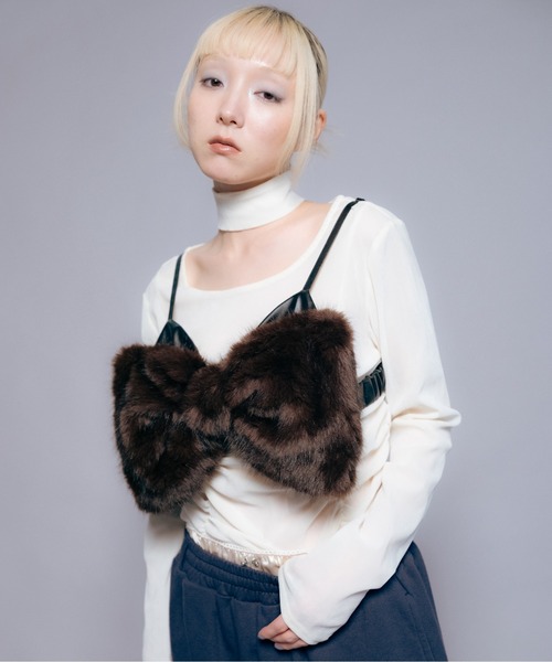 Carmelo ベスト ジレ Fur ribbon bustier / ビッグリボンファー
