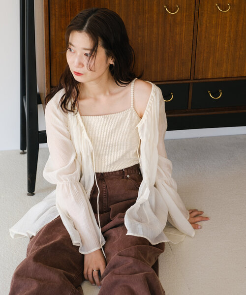 「Kastane」 長袖ブラウス LARGE ブラウン レディース_画像8