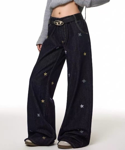 ViViDAY ジーンズ デニム デニムパンツ 星柄刺しゅうデニムワイド