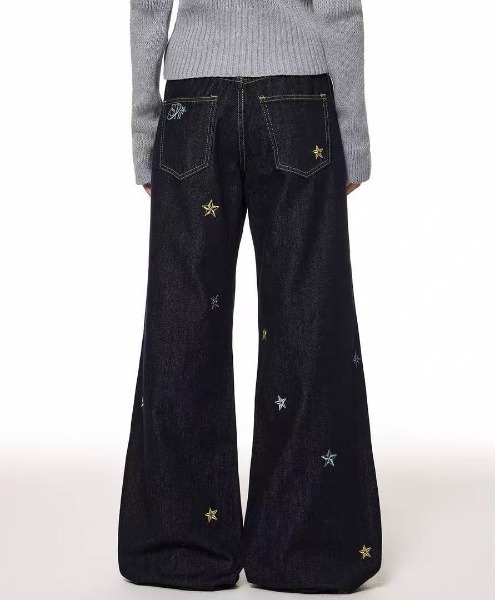 mnml 星柄刺繍 パンツ サイズ32 ViViDAY ジーンズ デニム デニムパンツ 星柄刺しゅうデニムワイド