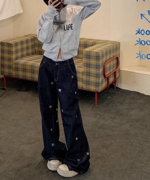 ViViDAY ジーンズ デニム デニムパンツ 星柄刺しゅうデニムワイド