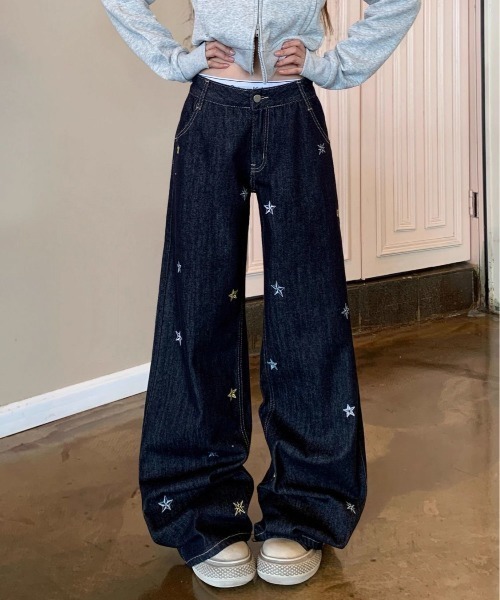 ViViDAY ジーンズ デニム デニムパンツ 星柄刺しゅうデニムワイド