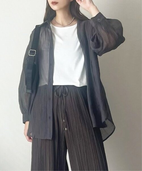 「ikka」 7分袖シャツ L チャコールグレー レディース_画像2